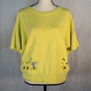 NSF Neon Distressed Short Sleeve Cropped Sweater